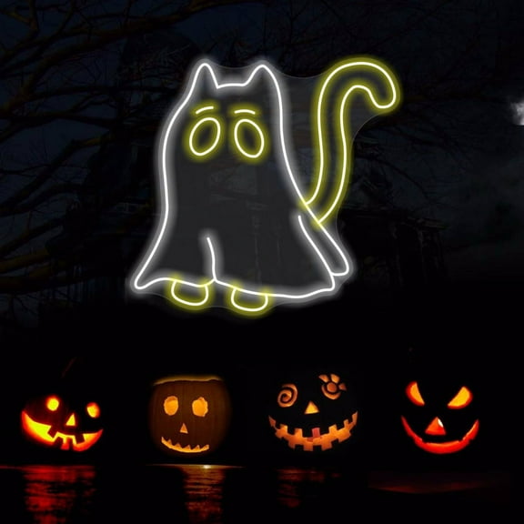 Ghost Cat Neon Signs, Halloween Led Sign Party Deco