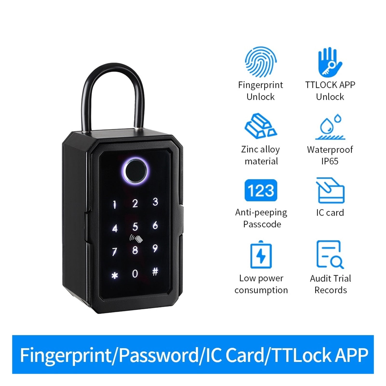 Waterproof Key Safe Fingerprint App Remote Unlock Wall Mount Security Lock Box ,House, Apartment, Office Key Storage