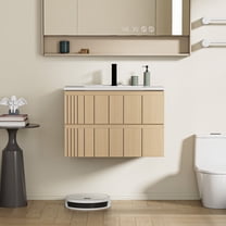 30" Wall Mounted Bathroom Vanity Set with Sink Top, Faucet and Drain, Wood Tune Floating Cabinet
