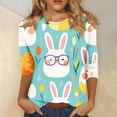 thumbnail image 2 of Bainana Ladies Fashion Easter Tshirts Bunny Print 3/4 Sleeve Crew Neck Tops Comfortable Fashion Women Festival Casual Wear Multicolour Size S, 2 of 5