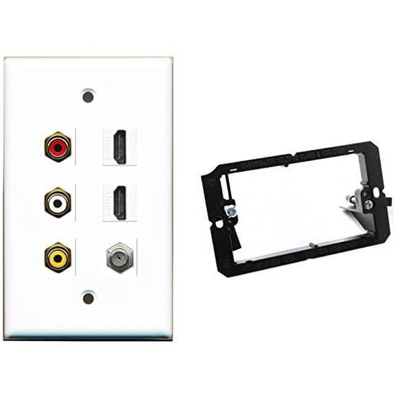 RiteAV - Mounting Bracket and 1 Gang Flat 2 HDMI Coax Composite Wall Plate White