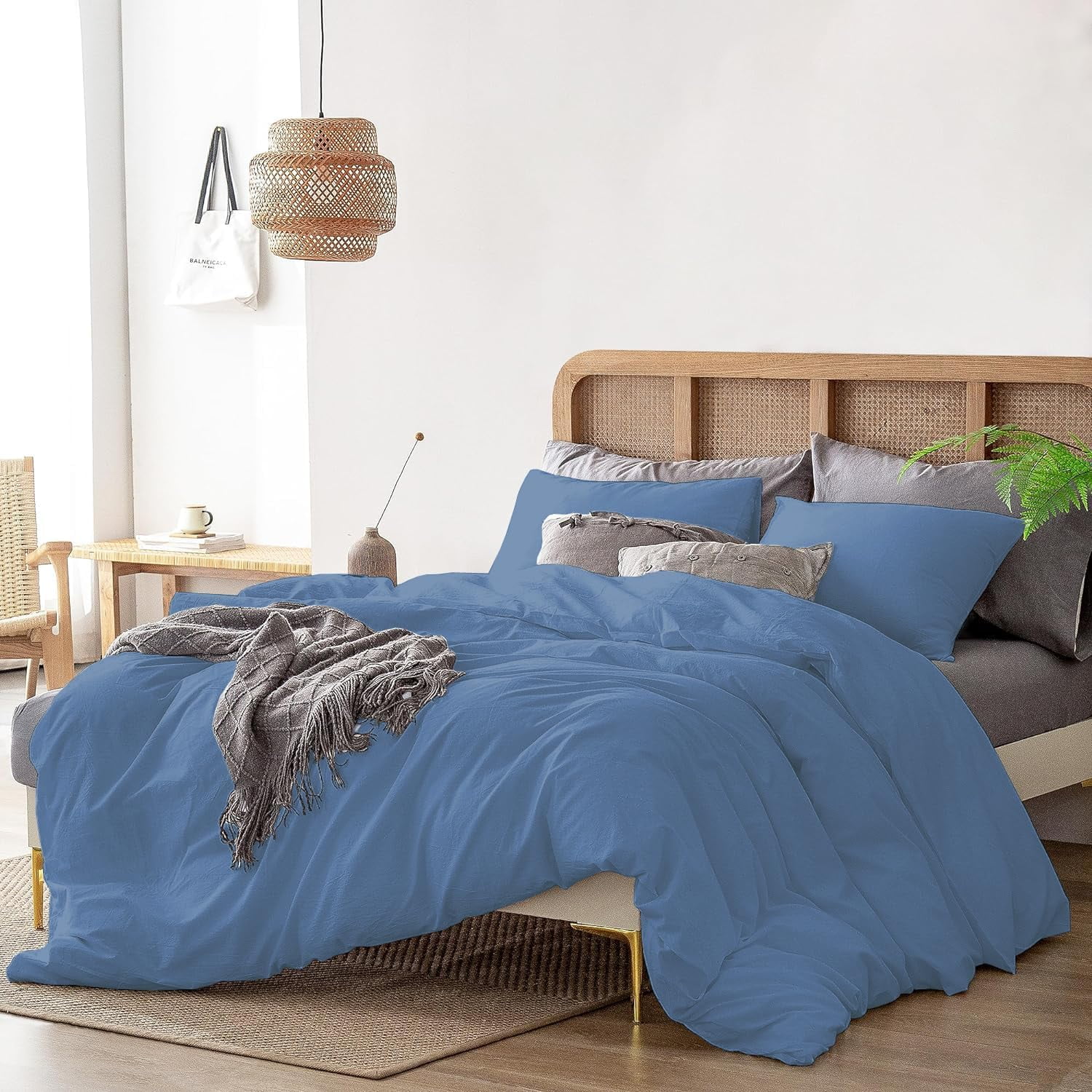 1 Pcs Duvet Cover 100% Egyptian Cotton 1000 Thread Count with Zipper Closure & Corner Ties - Super King Plus Size (120" x 120") Inch, Medium Blue Solid