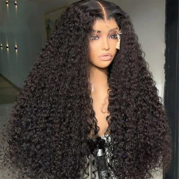Black Synthetic Hair 180% Density|26 Inch Kinky Curly Lace Front Wig | Preplucked Baby Hair & Heat Resistant | Glueless Daily Wig for Women)