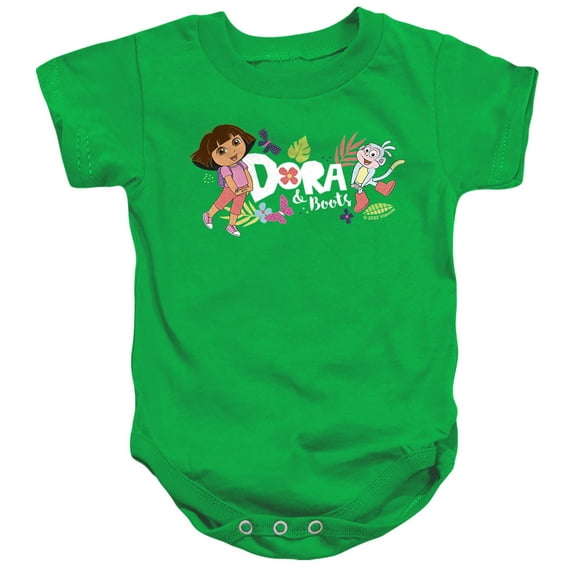 Popfunk Dora The Explorer With Boots And Butterflies Unisex Infant Snap Suit for Baby, Kelly Green, Small