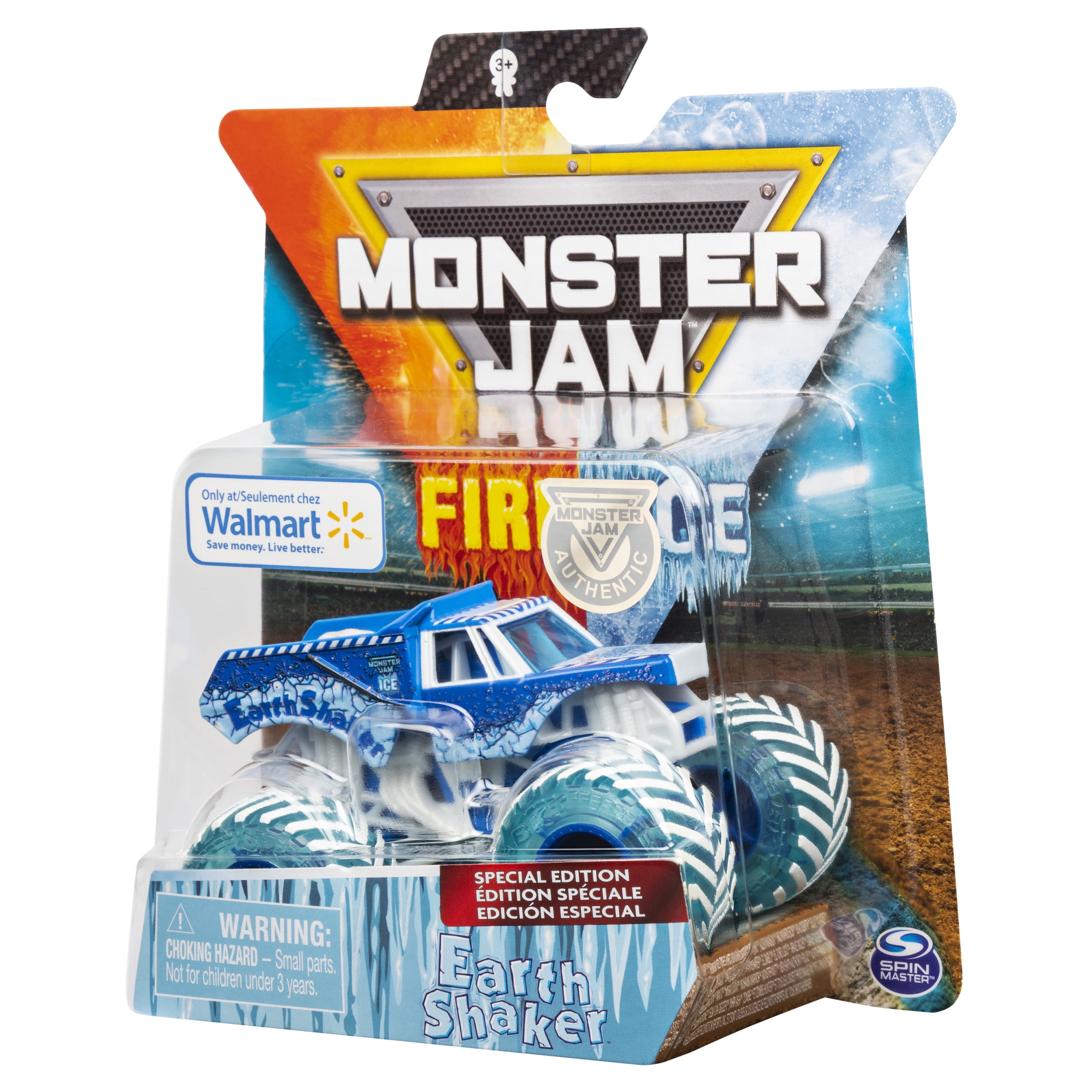 Monster Jam, Fire & Ice Earth Shaker Monster Truck, Die-Cast Vehicle, Walmart Exclusive, 1:64 Scale