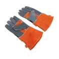 thumbnail image 2 of 1 par de guantes resistentes al calor, ignífugos, de cuero, antiescaldaduras, para barbacoa, color naranja, 2 of 14
