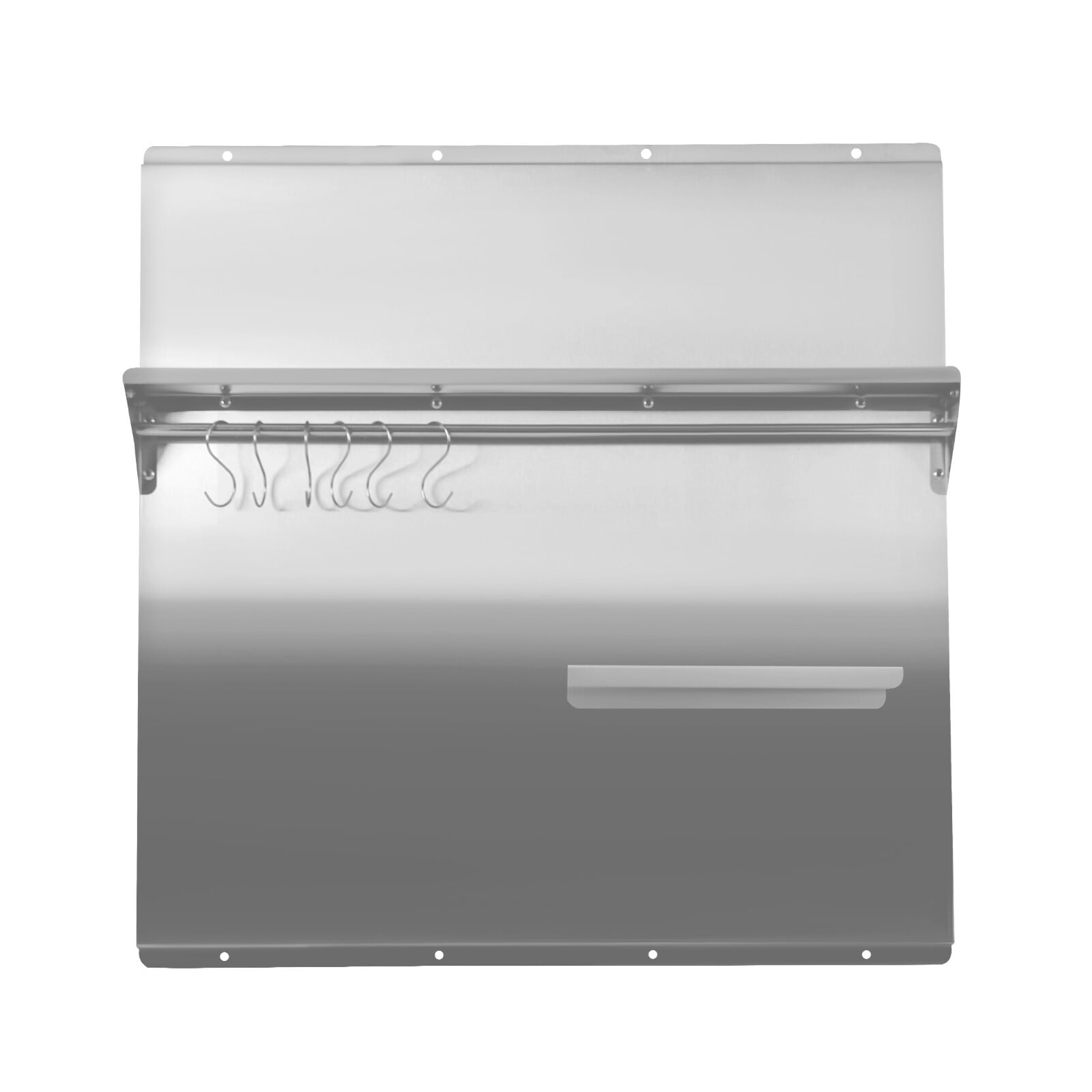 Range Backsplash with Shelf 30 x 30.7 Inch Range Hood Wall Shield, Stainless Steel Backsplash Silver Splash Plate for Range Hood Stainless Backsplash with Built-in Storage Shelf and Hanging Rack