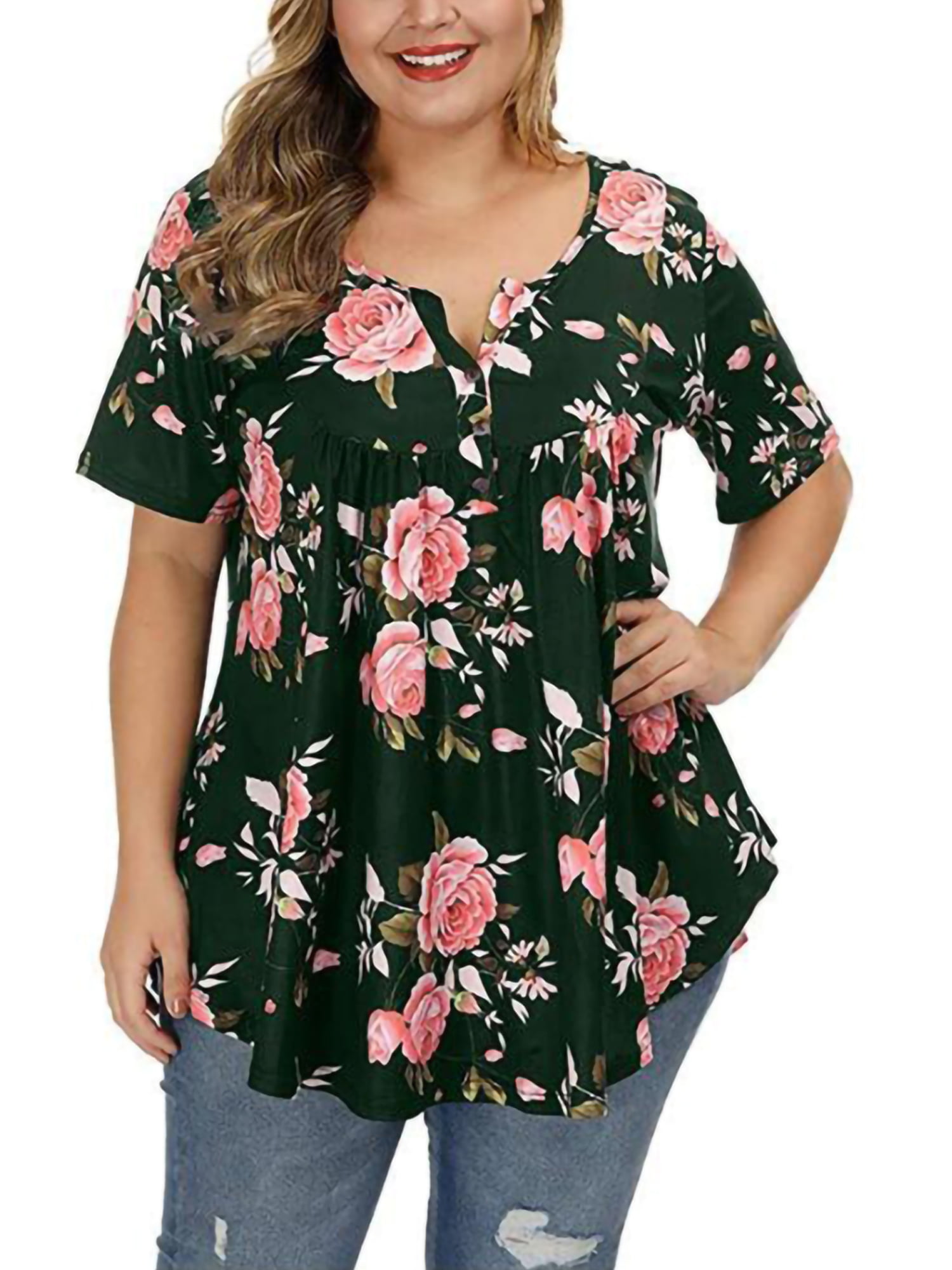Niuer Women's Plus Tops Flowy Casual Summer Down Blouses Pleated Sleeve Cute​Tunics T Shirts - Walmart.com