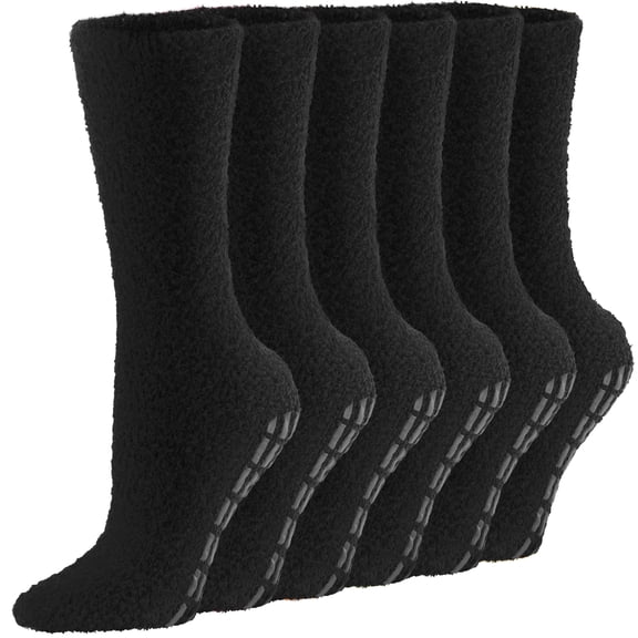 Debra Weitzner Non-Slip Fuzzy Warm Winter Socks for Women, 6 Pairs Black