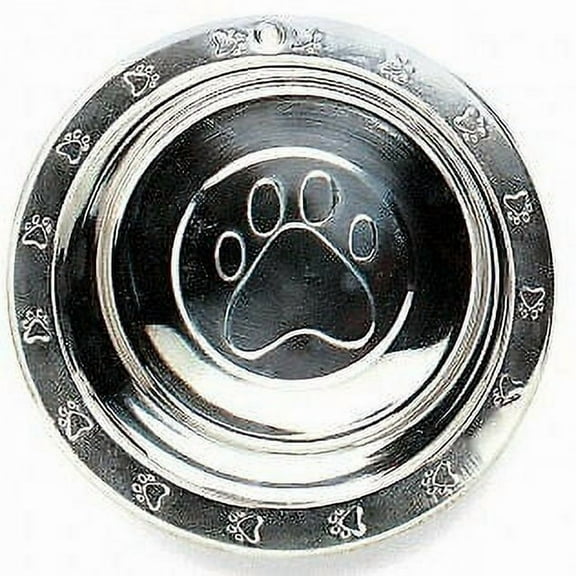 Pawprint Embossed Dog Bowls Stainless Steel Pet Dishes Extra Wide Rim Pick Size (3qt / 96oz)