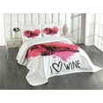 thumbnail image 3 of Ambesonne Wine Quilted Bedspread Set 3 Pcs, Sketch Watercolor Heart, King Size, Pink Coral Black, 3 of 5