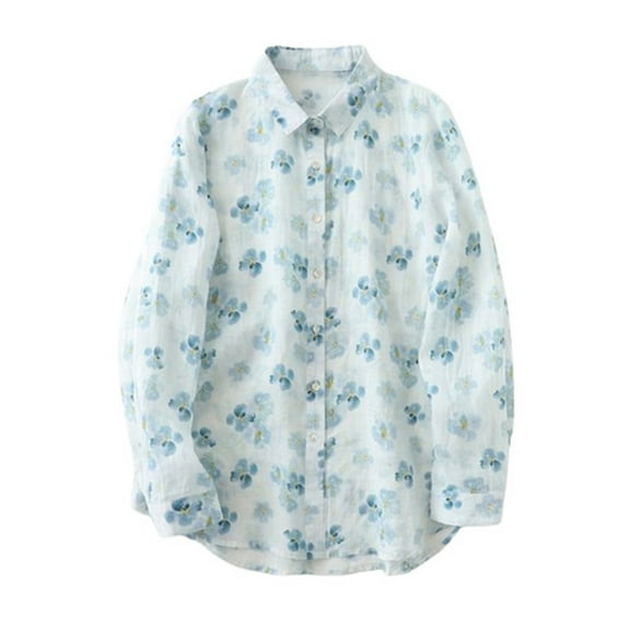 Virmaxy Womens Blouses Long Sleeve Shirt Women Casual Fashion Solid Color Button T-Shirt Long Sleeves One Shoulder Top Blouse Tops Blue-1 L