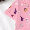 thumbnail image 5 of CUZIBR Girls Halloween Pajamas Sets Pumpkin Bat Castle Pajamas Set Lapel Button Short Sleeve Shirt Elastic Waist Shorts 2 Pieces Sleepwear Loungewear Outfits,D-Pink,5-6 Years, 5 of 9