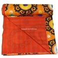 thumbnail image 4 of ColorFull House Indian Kantha Quilt, Orange Floral Pattern, Traditional Indian Textile Size ( Double 90" x 108"), 4 of 5