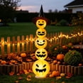 thumbnail image 5 of Light Up Stacked Pumpkin Tower Halloween Decoration – 41" Collapsible LED Pumpkin with Witch Hat, Battery Operated Glowing Porch Yard Indoor Fall Decor, 5 of 7