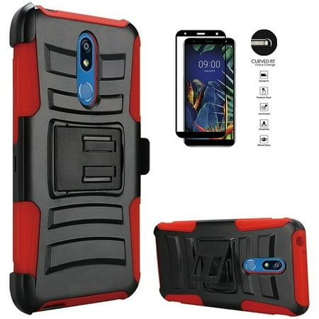 - Phone Case for Straight Talk LG Solo L423DL / LG K40 / LG K12 Plus/LG X4 (2019), Heavy Duty Shockproof Holster Case Cover and Swivel Belt Clip + Tempered Glass Screen Protector (Red)