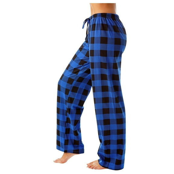 DENGDENG Halloween Pajamas Women Stretchy Plaid Matching Family Christmas Pajama Pants Sleep Wide Leg Pjs Casual Comfy Checkered Palazzo Lounge Pants Blue 3XL