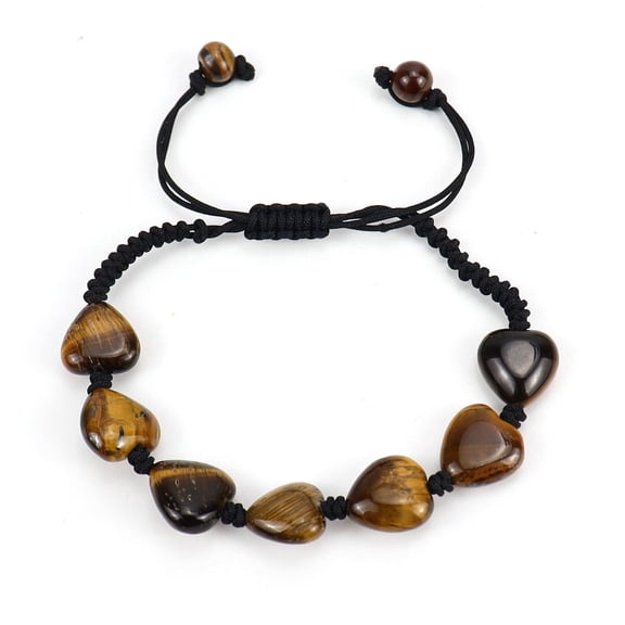 ERDOUY handmade beaded bracelet, suitable for both men and women, natural stone heart woven bracelet, simple and adjustable bracelet (brown)