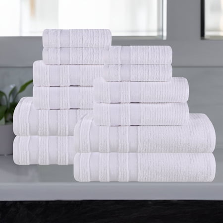 Superior Zero Twist Cotton Ribbed Geometric 12-Piece Towel Set Ultra Soft Quick Dry White