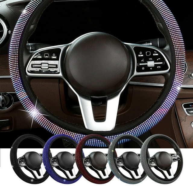 Steering Wheel Cover under $5! CQCYD Rhinestone Steering Wheel Cover, Crystal Wheel Protector for Women, Universal Fit 14-15 Inch, Non Slip Fashion Steering Cover