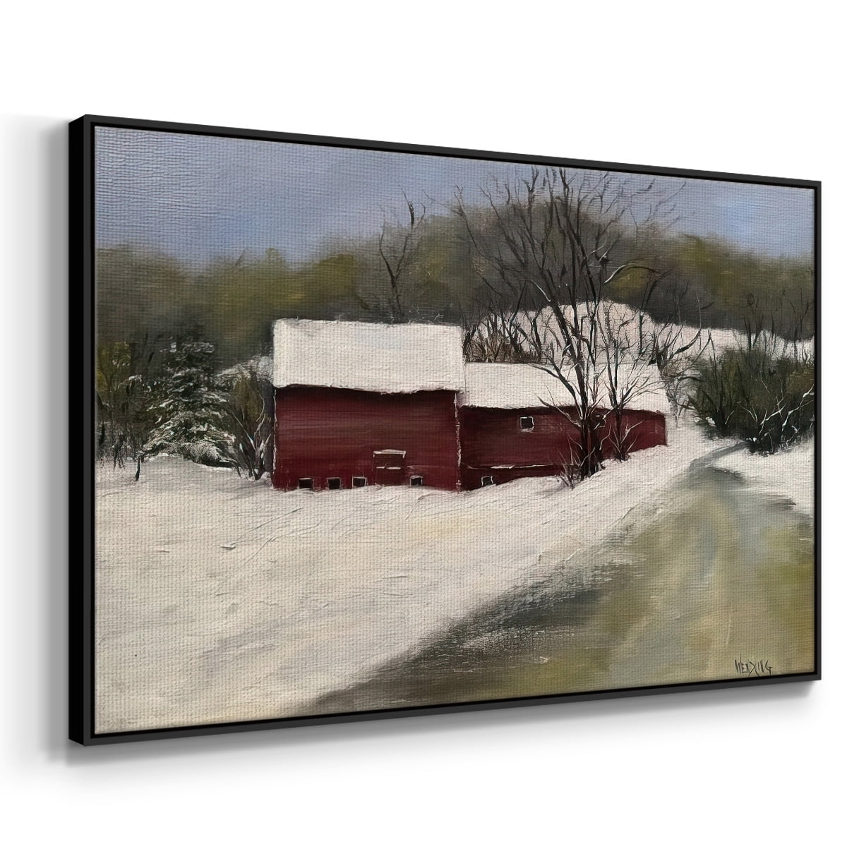 Winter Homestead II - Framed Gallery Wrapped Holiday Canvas - 27 x 41 - Black Frame