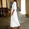 thumbnail image 4 of HAPIMO Turn Down Collar V Neck Puff Sleeve Loose Maxi Dress Women Casual Dress for Beach White XL, 4 of 7