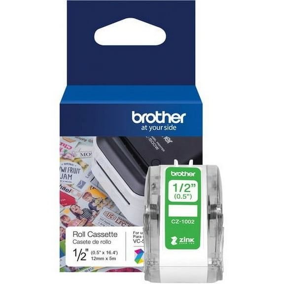 Brother Genuine CZ-1002 continuous length ½" (0.5") 12 mm wide x 16.4 ft. (5 m) long label roll featuring ZINK® Zero Ink technology - 1/2" Width - Zero Ink (ZINK) - Paper | Bundle of 5 Each