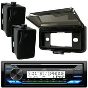New JVC KD-T91MBS Marine Detachable Face CD Radio Sirius XM Receiver With Enrock Protective Cover Water-Resistant Radio Housing, 2 X Pyle 3.5" Inch 3-Way Weatherproof Black Box Speakers