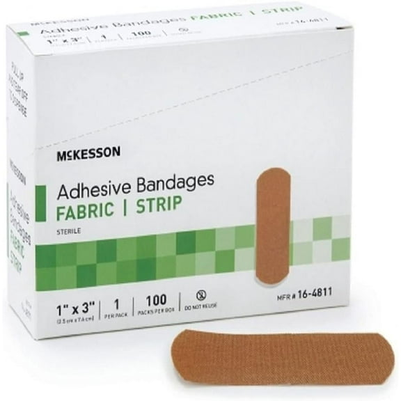 McKesson Medi-Pak Performance Adhesive Strip, Fabric 1 X 3 Inch Rectangle Beige, Box of 100 - Model 16-4811