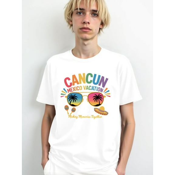 Cancun Vacation Tee mens white Original Unisex Shirt Graphic tshirts Unique Design Unisex Shirt Crewneck tshirts Classic Unisex Shirt Crewneck tshirts Vintage Unisex Shirt Short Sleeve tshirts