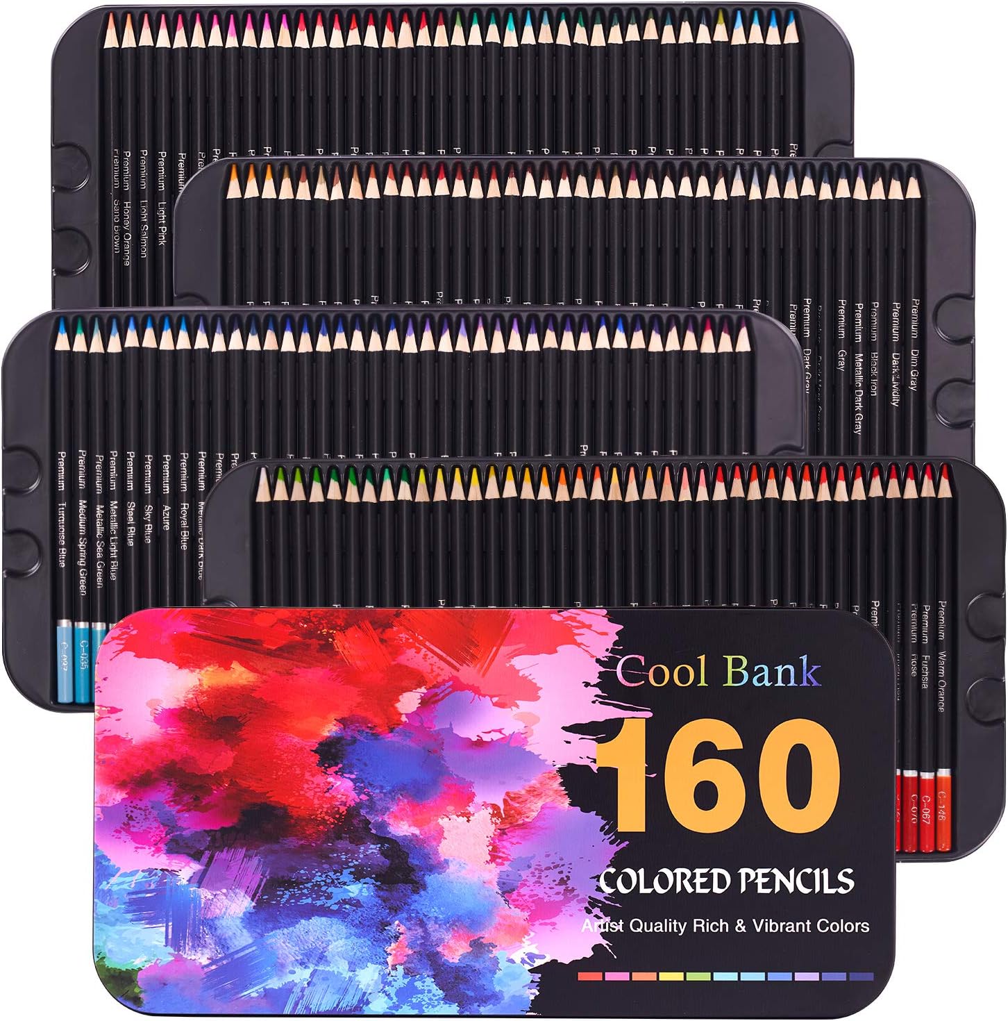 160 Professional Colored Pencils, Artist Pencils Set for Coloring Books, Premium Artist Soft Series Lead with Vibrant Colors for Sketching, Shading & Coloring in Tin Box - image 2 of 7