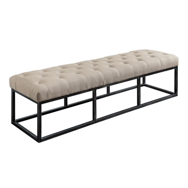 Banc Capitonné Finch Danois avec Pattes en Fer 72,5 Pouces Rembourrage Rembourré Ivoire Blanc