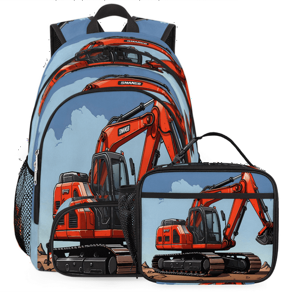 Herdesigns Engineering Car Large Backpack Set with Lunch Box Lightweight Water Resistant Travel Laptop Backpacks Casual Daypacks for Women Men