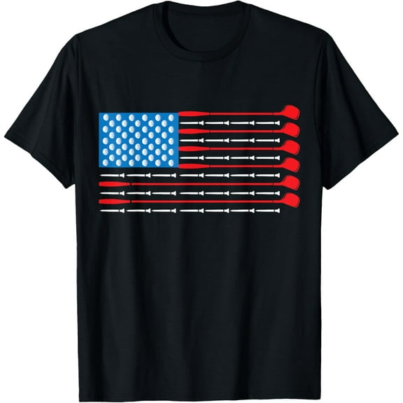Playful Comfort Tee - Patriotic Golf Shirt - USA Flag Golf Clubs & Golf Balls Tee T-Shirt