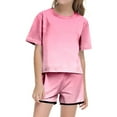 thumbnail image 2 of Tenues & Ensemble d'Été pour Filles 2025 Ensemble Court Imprimé 2 Pcs Haut à Manches et Shorts Ensemble Mignon Col Rond Mignon Hauts à Manches Longues avec Poche Tenue Décontractée pour Adolescents et Juniors Léger, 2 of 5