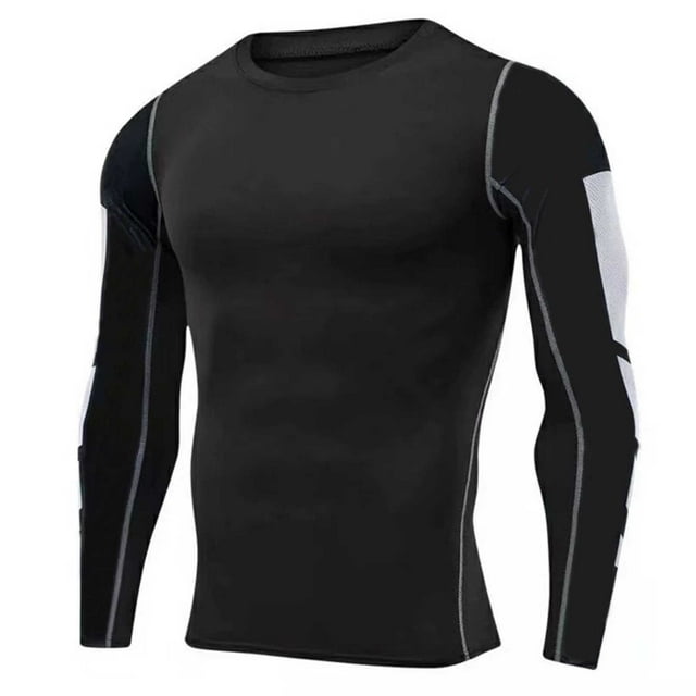 Men's Compression T Shirts Summer Gym Bodybuilding Muscle Tees Casual Long Sleeve Workout Running Sports Tops