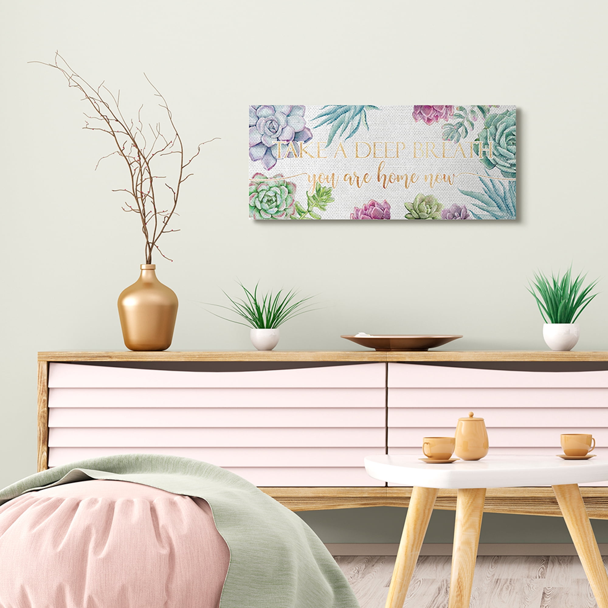 Stupell Industries Take A Deep Breath Phrase Succulent Plants Botanical & Floral Painting Gallery Wrapped Canvas Art Print Wall Art, 13 x 30