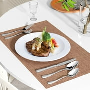 20 Pieces Silverware Set with Serving Set, Stainless Steel Modern Flatware, Service for 4, Silver