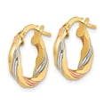 thumbnail image 2 of Diamond2Deal 14K Yellow Gold with Rose and White Rhodium Polished Twisted Hoop Earrings for Women (L- 0.66 inch, W- 0.6 inch), 2 of 6
