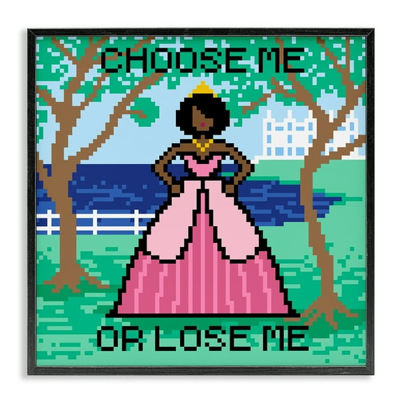 Stupell Industries Choose Me Pixel Princess People Painting Black Framed Art Print Wall Art, 12 x 12