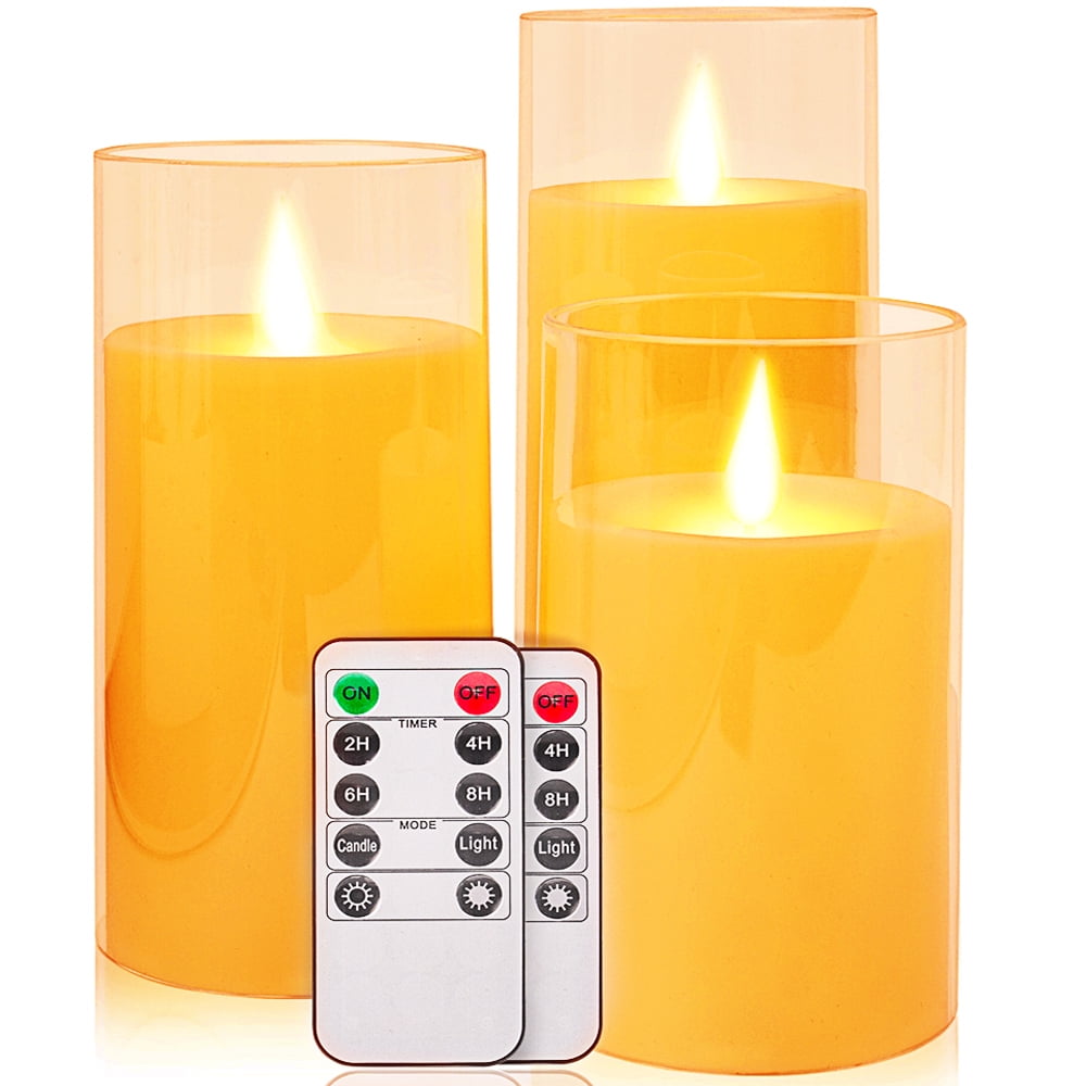 Kohree Flameless Candles LED Battery Candles with Timer Remote Control LED Pillar Votive Unscented Ivory Remote Candles Amber Yellow Flame Pack of 12 