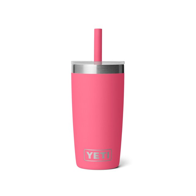 Vaso térmico YETI Rambler Jr. de 10 oz con tapa y popote de silicona rosa