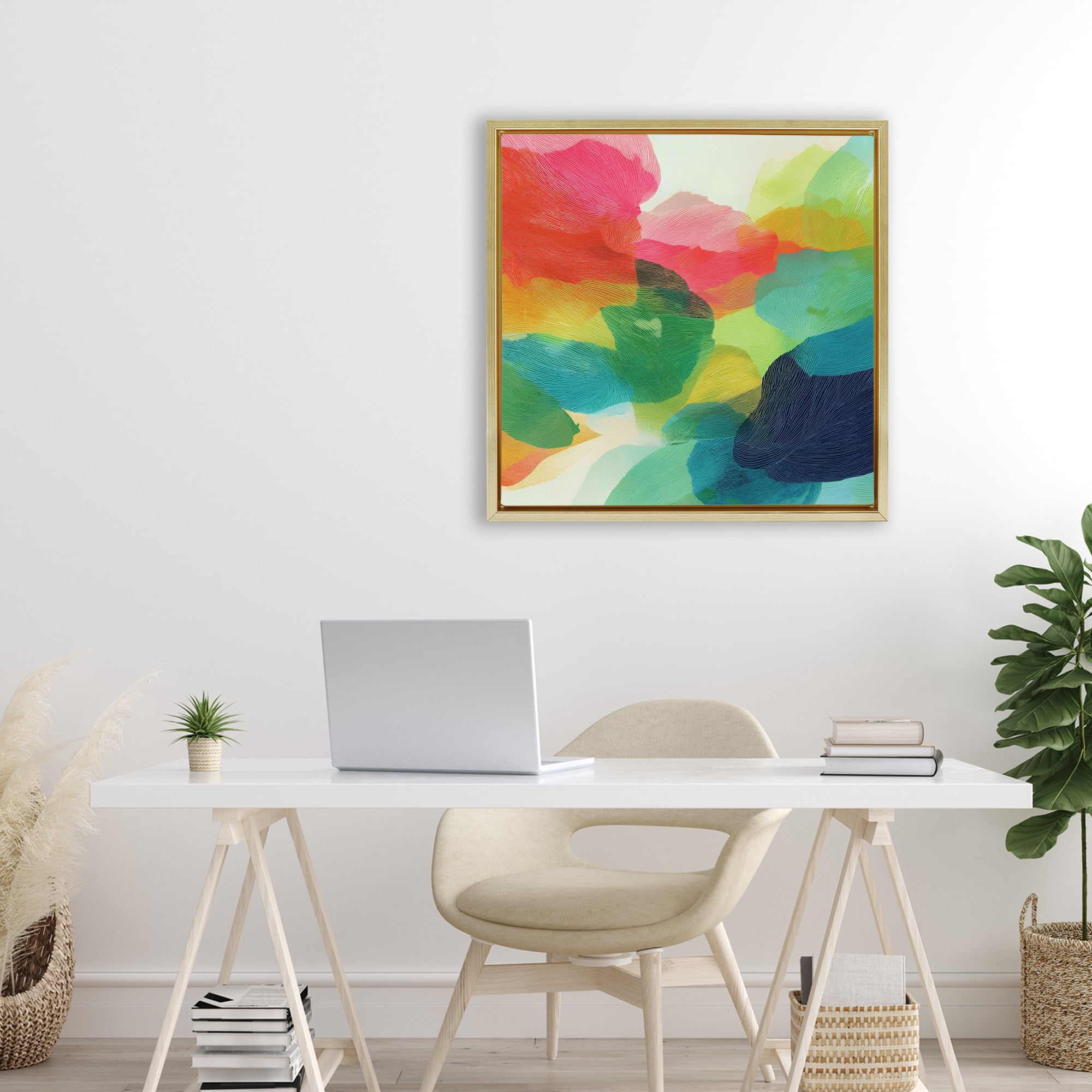 Stupell Industries Vivid Flowing Color Field Gold Framed Floater Canvas Wall Art, design by Chromatic Storm Studio