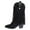 Black, variant on Fall Fringe Wide Calf Cowgirl Boots for Women Black Suede Studded Pointed Toe Chunky High Heel Mid Calf Cowboy Dress Booties