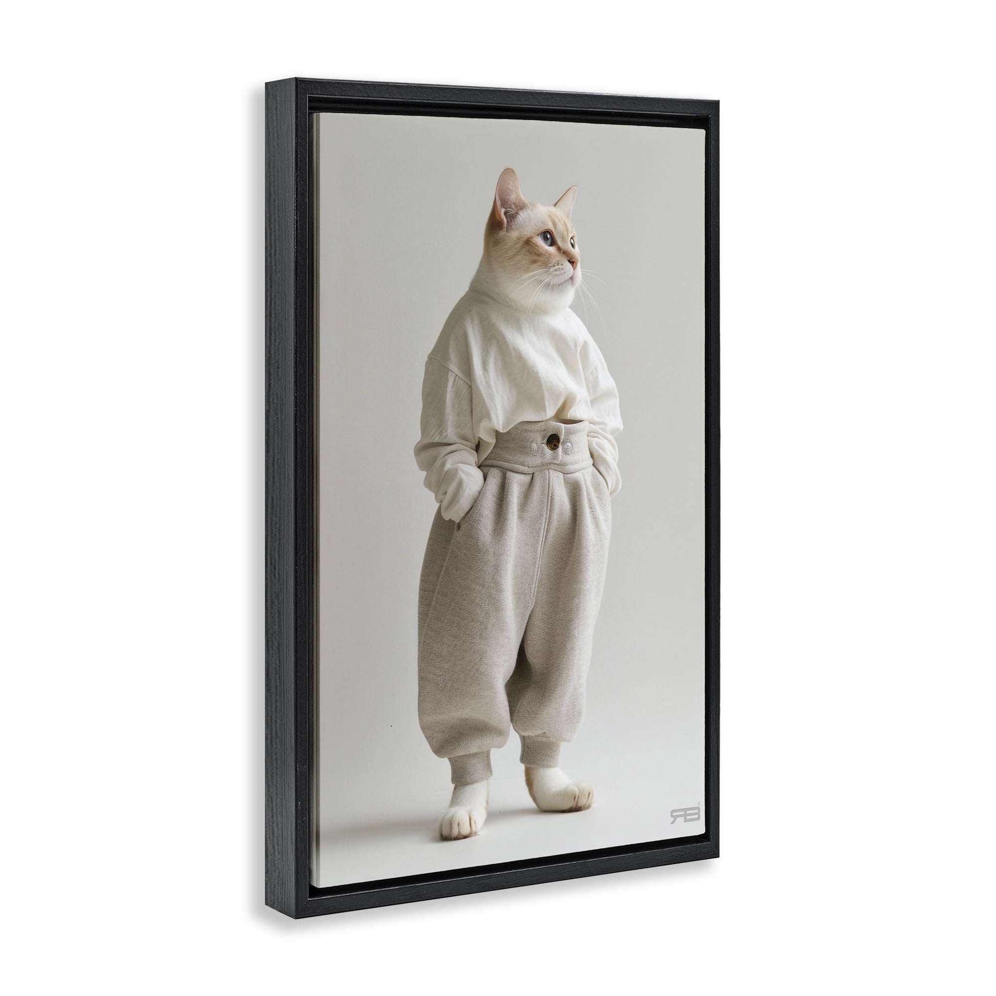 Stupell Industries Trendy Fashion Cat Animals & Insects Painting Black Floater Framed Canvas Art Print Wall Art, 21 x 31