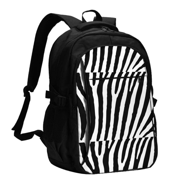 Balery Zebra Mochila con carga USB para hombre y mujer - Mochila impermeable y antirrobo para portátil con puerto USB para viajes, trabajo, estudios y universidad