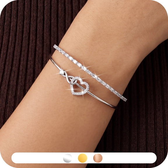 Yndra Heart Infinity Bangle Bracelet for Women,Adjustable Open Cuff Bracelet,Love Knot Bracelet in 925 Sterling Silver Plated,Jewelry Gift for Mom Wife Girlfriend
