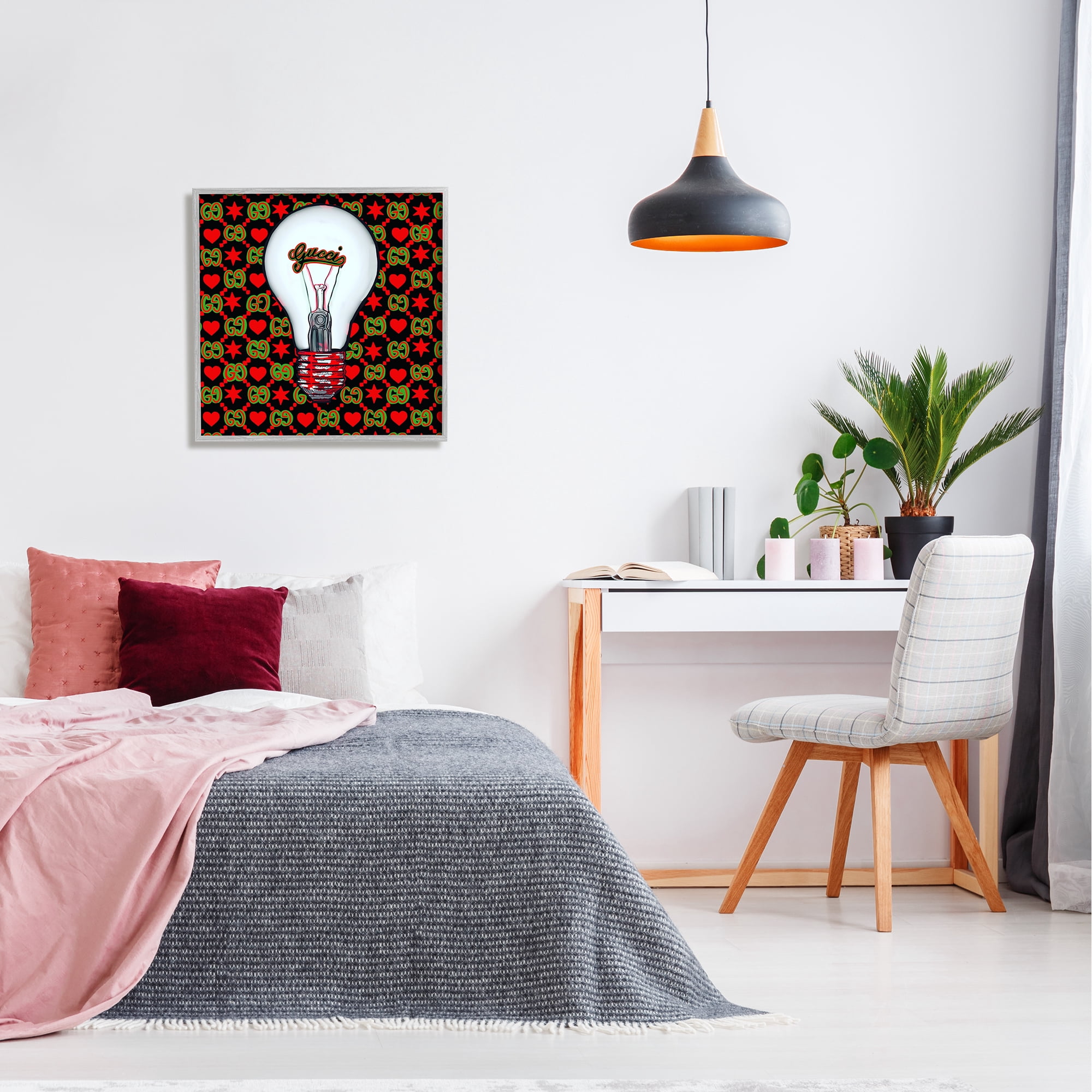 Stupell Industries Glam Brand Lightbulb Pattern Beauty & Fashion Painting Gray Framed Art Print Wall Art, 24 x 24