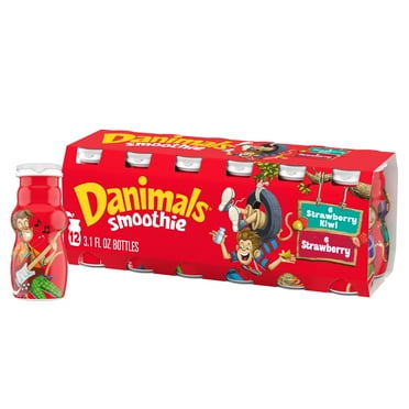 Danimals Smoothie Strawberry Explosion and Strikin' Strawberry Kiwi Dairy Drink, 3.1 OZ, 12 Ct
