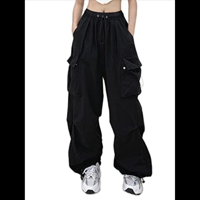 Pantalones Cargo para Mujer, Pantalones Casuales de Senderismo, Pantalones Holgados Y2K de Cintura Alta con Múltiples Bolsillos Negro XXL